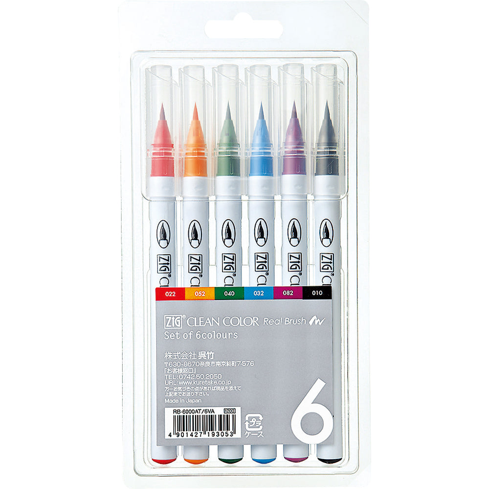 Kuretake - ZIG - CLEAN COLOR Real Brush - Set of 6 – Little Flower