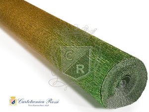 Nuanced Italian Crepe Paper 180gms, Full roll 50cm x 250cm - Metallic Shaded Gold Green Gradient (801/2)