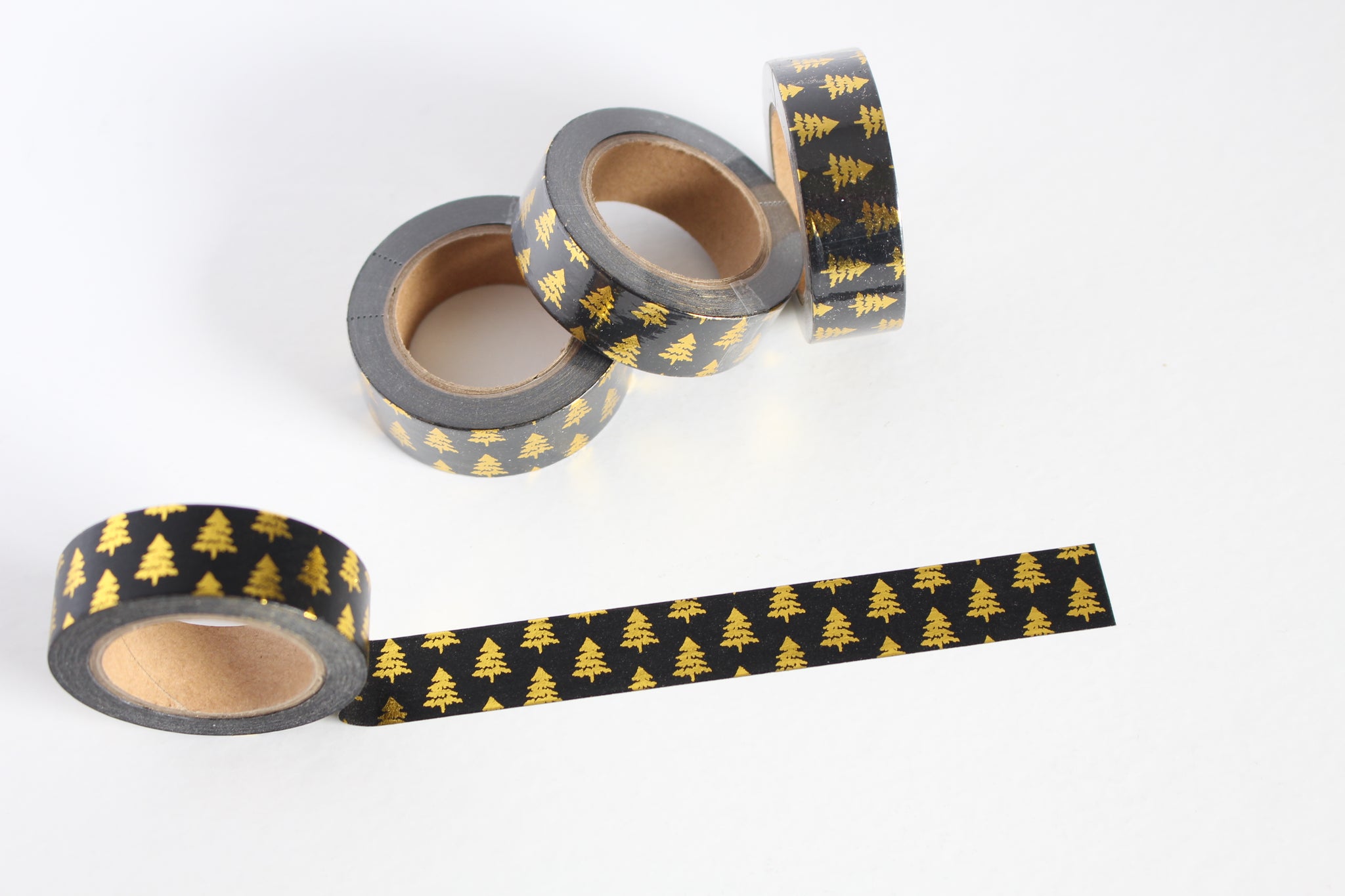Black and Gold Foil Christmas trees washi tape