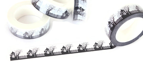 Black and White Haunted House washi tape