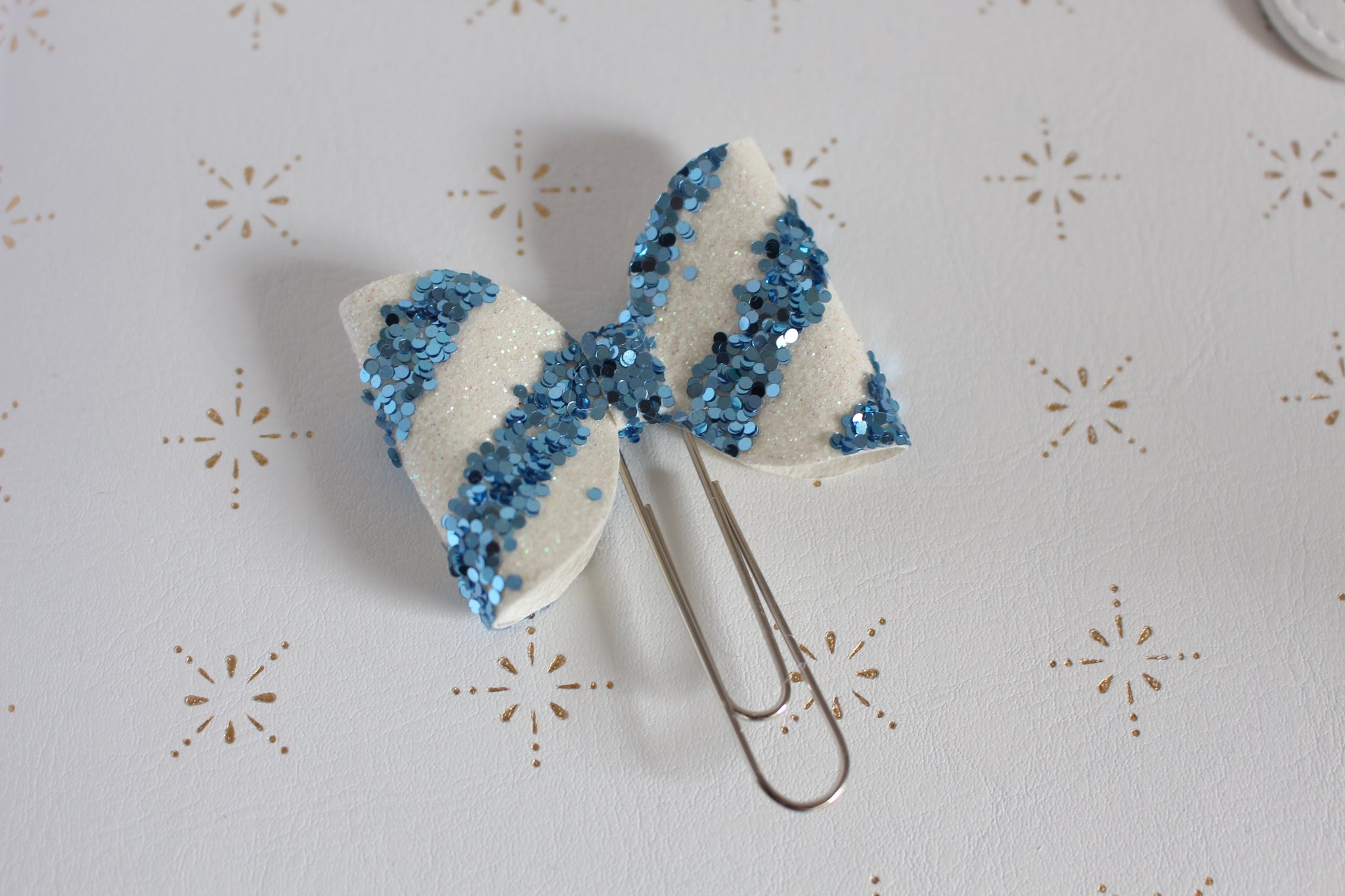 Blue Glitter Stripes Planner Bow Clip