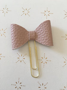 Blush Pebbled Leatherette Bow Clips