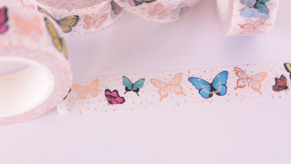 Butterfly washi tape with Rose Gold Foil accents