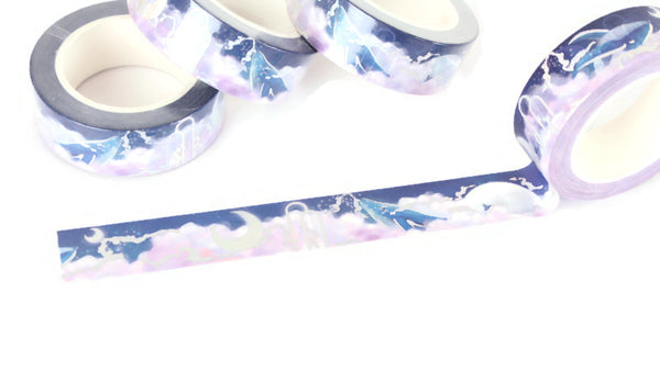 Dreamy Whale washi tape with Silver Foil accents