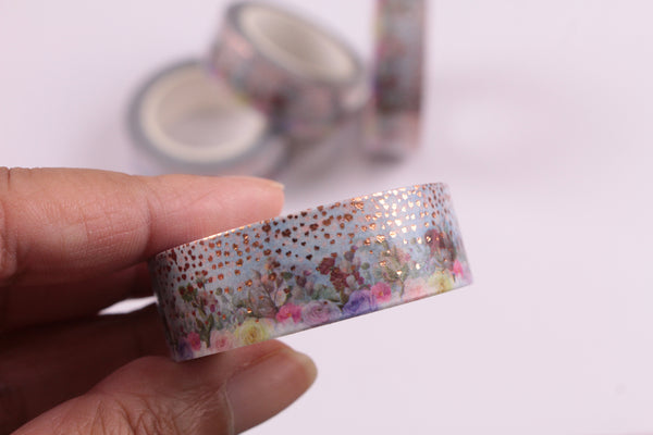 Floral Washi Tape with Gold Foil Confetti Hearts