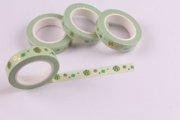 Four Leaf Clover Skinny Washi Tape with Gold Foil Accents