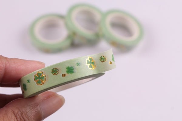 Four Leaf Clover Skinny Washi Tape with Gold Foil Accents