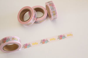 Gold foil and floral print on pale pink washi tape