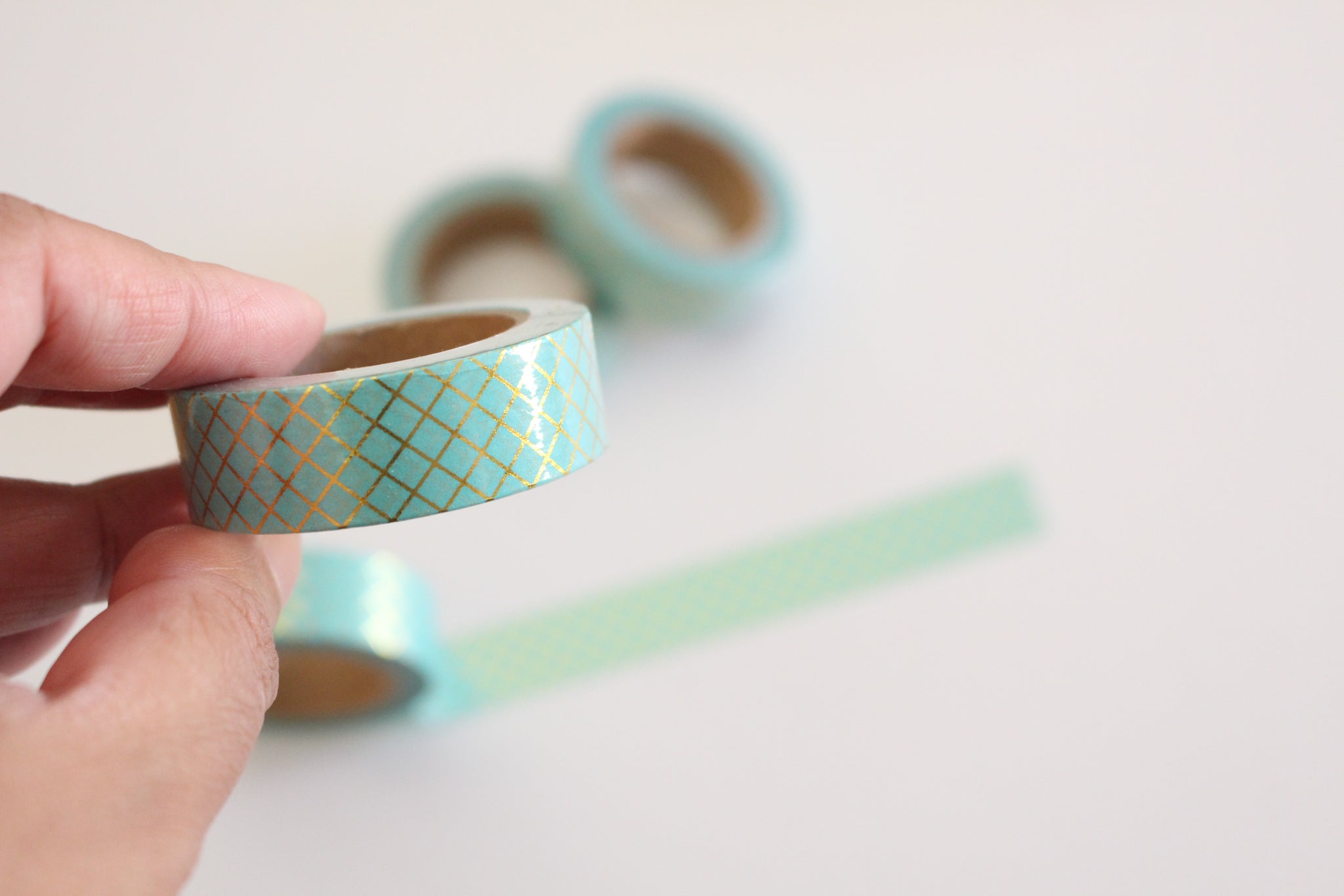 Gold foil lattice on mint washi tape