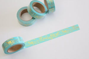 Gold foil whales on mint washi tape