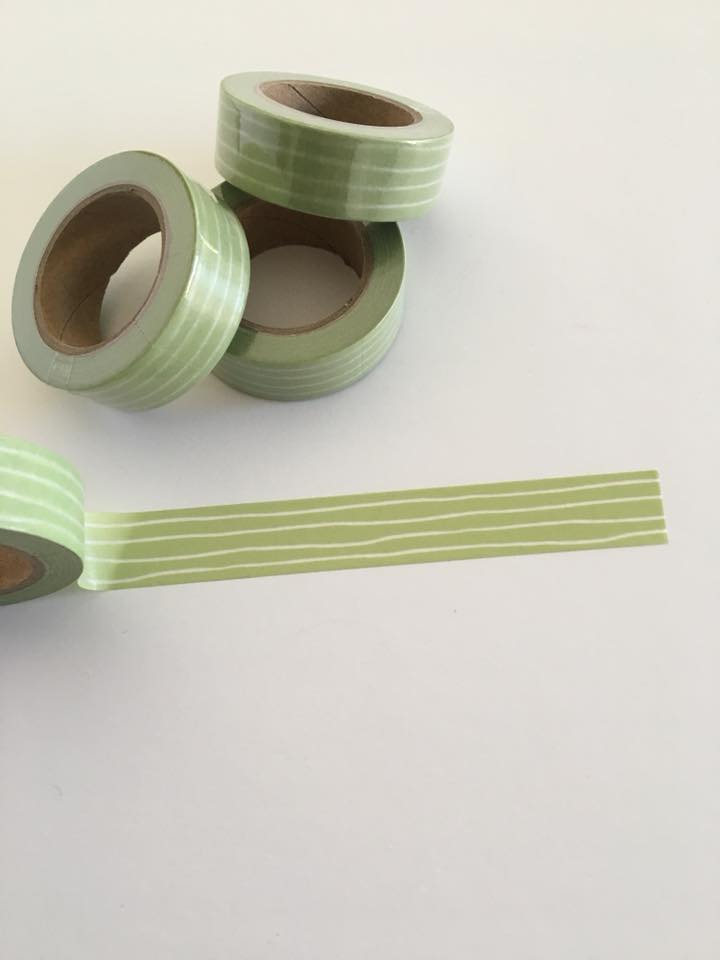 Green and White Doodle Stripe Washi tape