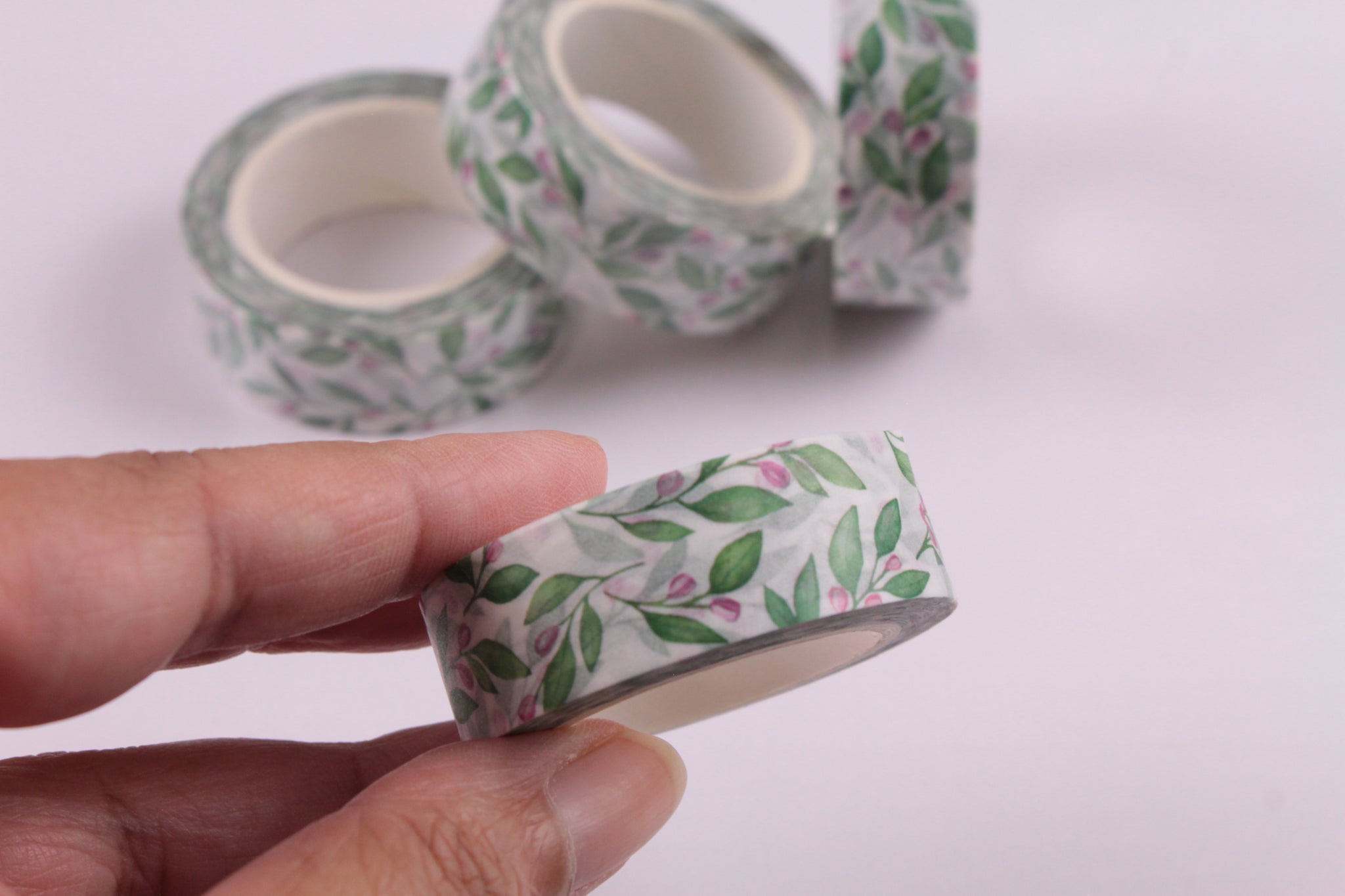 Green Leaves with Flower Buds Washi Tape