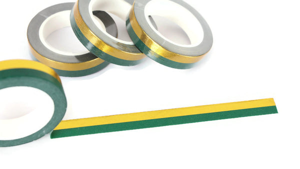 Green and Gold stripes washi tape, Skinny washi tape