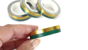 Green and Gold stripes washi tape, Skinny washi tape