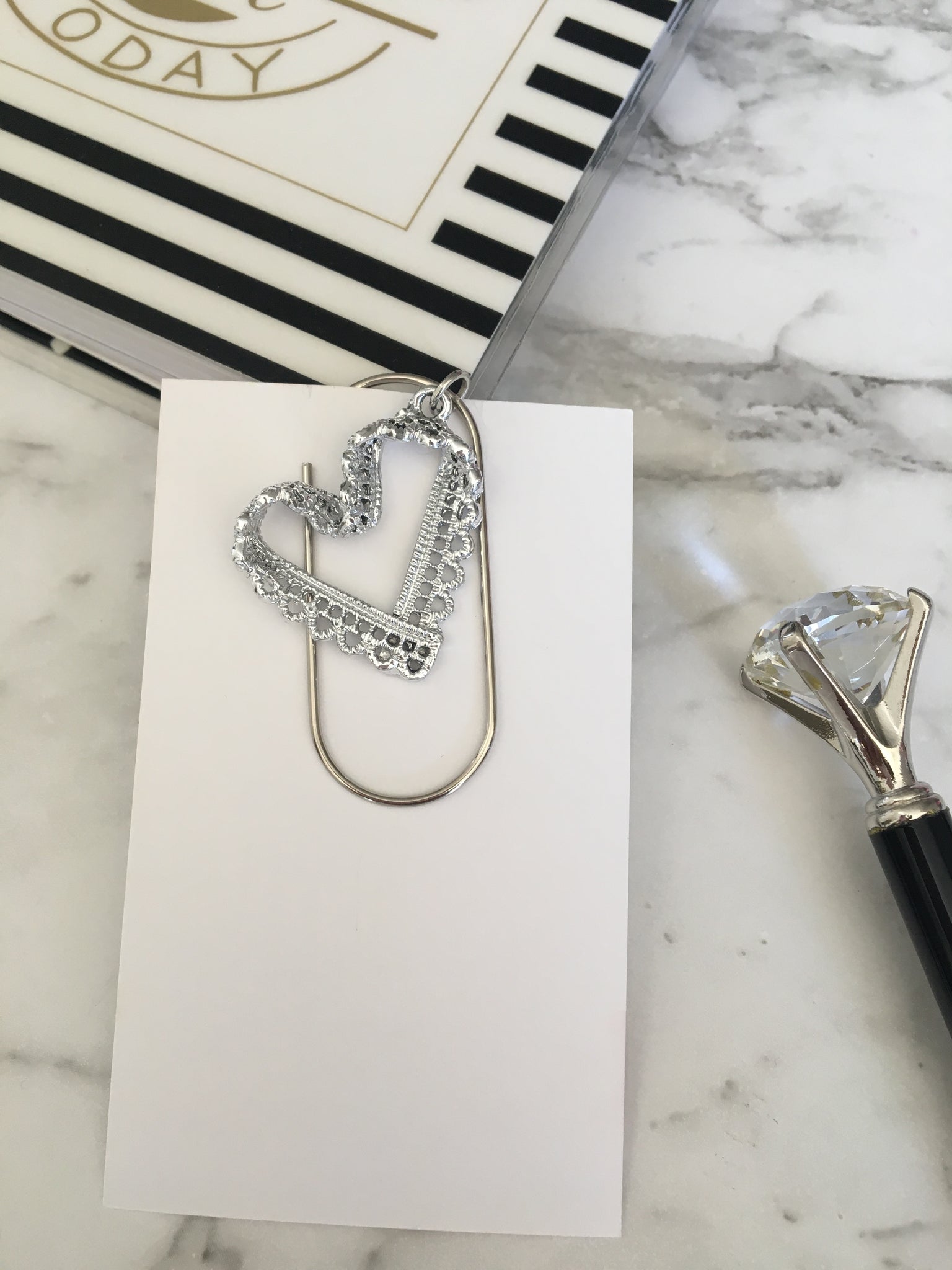 Lacey Silver Heart Planner Clip