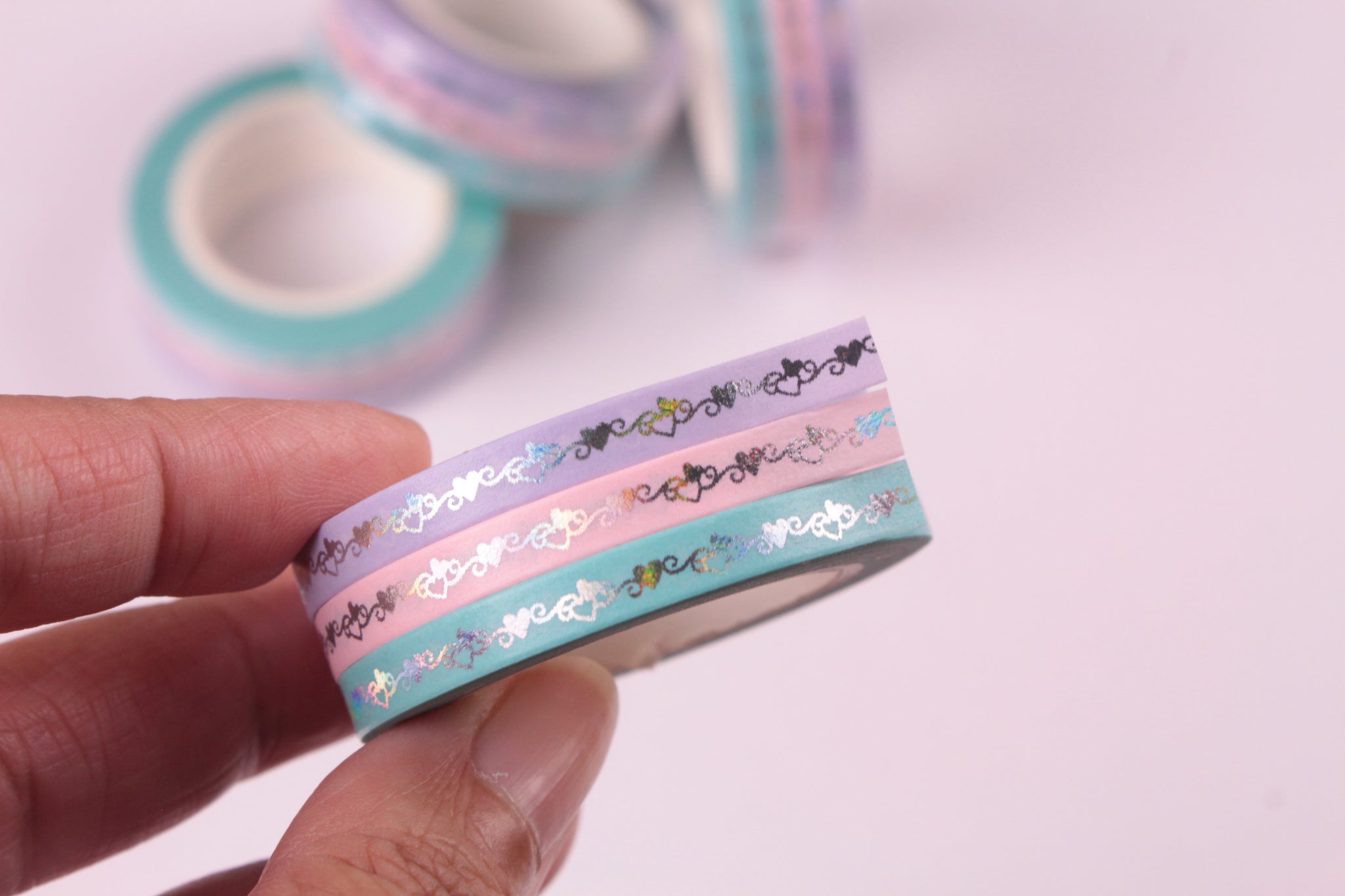 Foil Hearts on Pastel Washi Tape