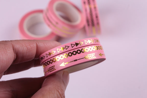 Pink and Gold Foil Washi Tape, Skinny Washi tape