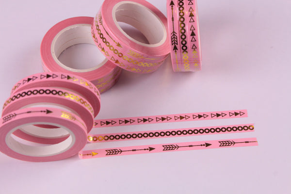Pink and Gold Foil Washi Tape, Skinny Washi tape