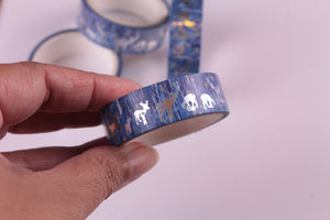 Silver Foil Reindeer on Blue Washi Tape