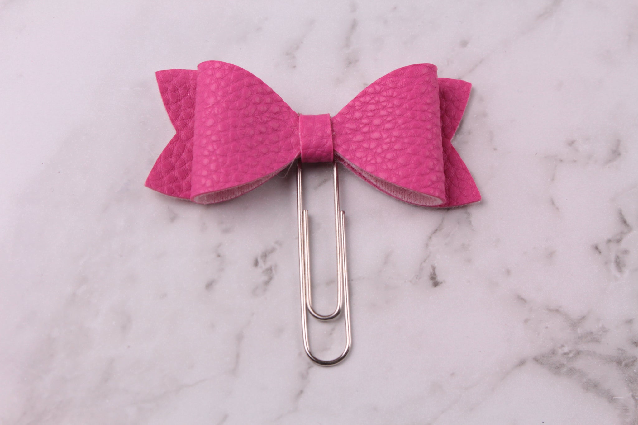 Hot Pink Faux Leather Planner Bow Clip