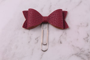 Maroon Faux Leather Planner Bow Clip