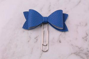 Blue Faux Leather Planner Bow Clip