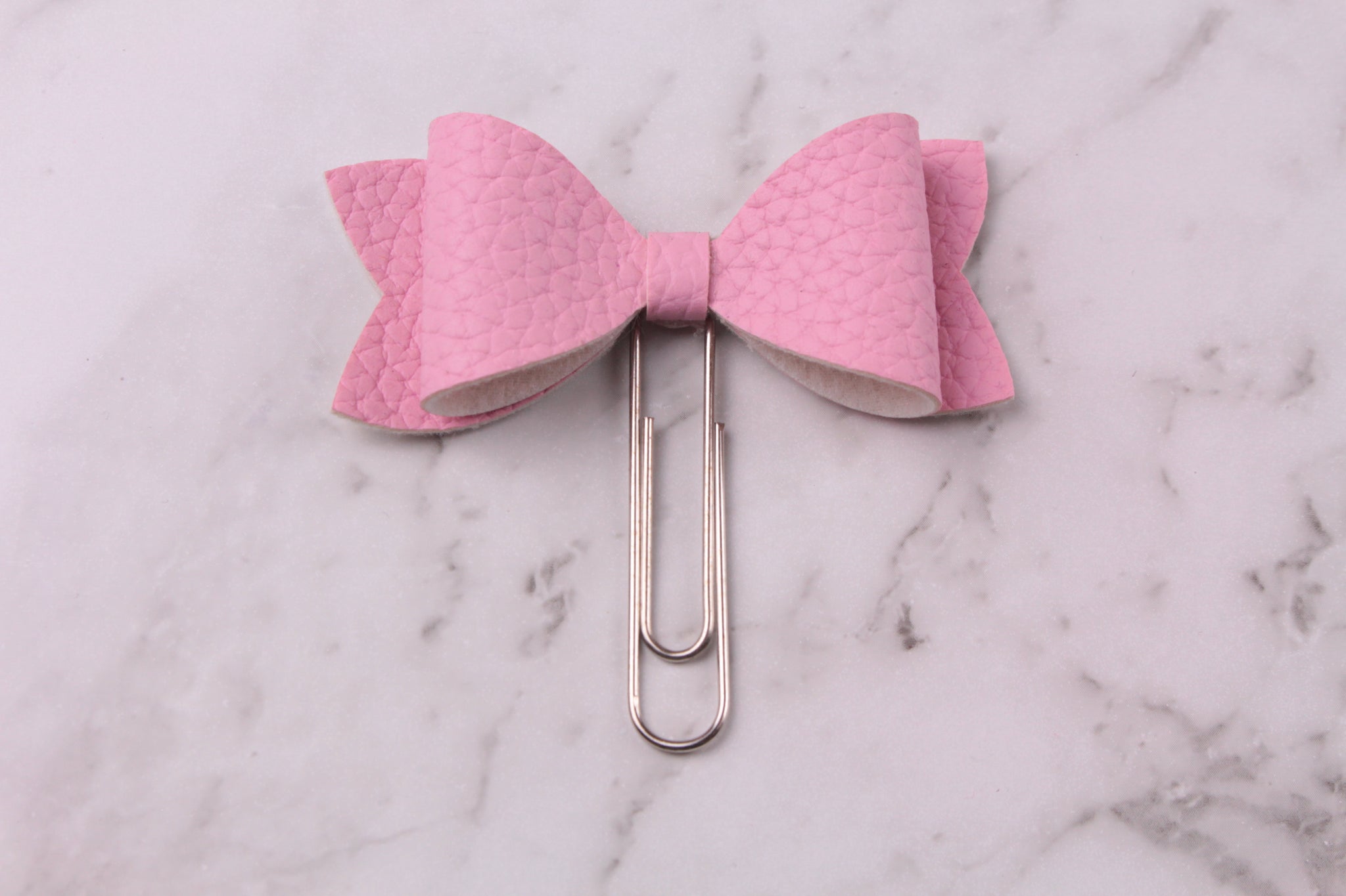 Pink Faux Leather Planner Bow Clip