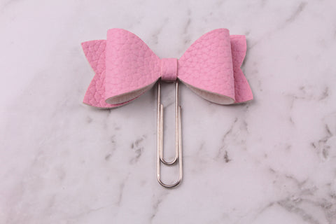 Pink Faux Leather Planner Bow Clip