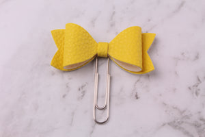 Yellow Faux Leather Planner Bow Clip