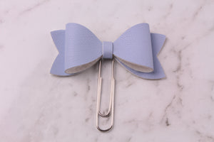 Whisper Blue Faux Leather Planner Bow Clip