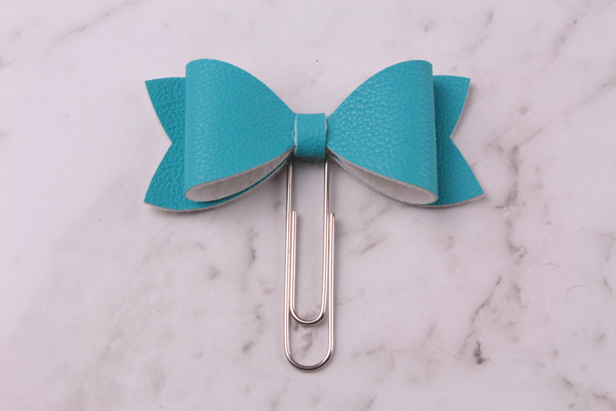 Bright Blue Faux Leather Planner Bow Clip