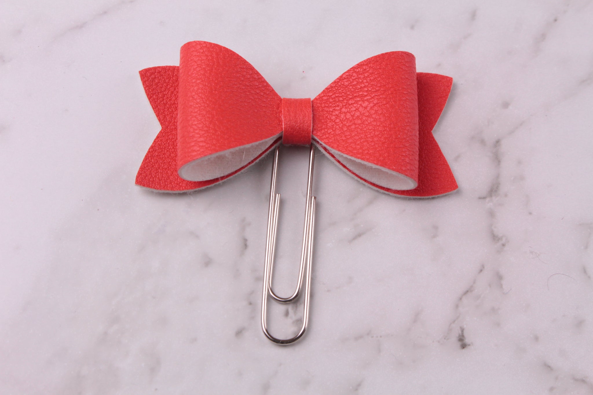 Coral Red Faux Leather Planner Bow Clip