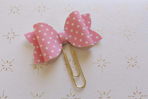 Pink and White Polka Dot Planner Bow Clip