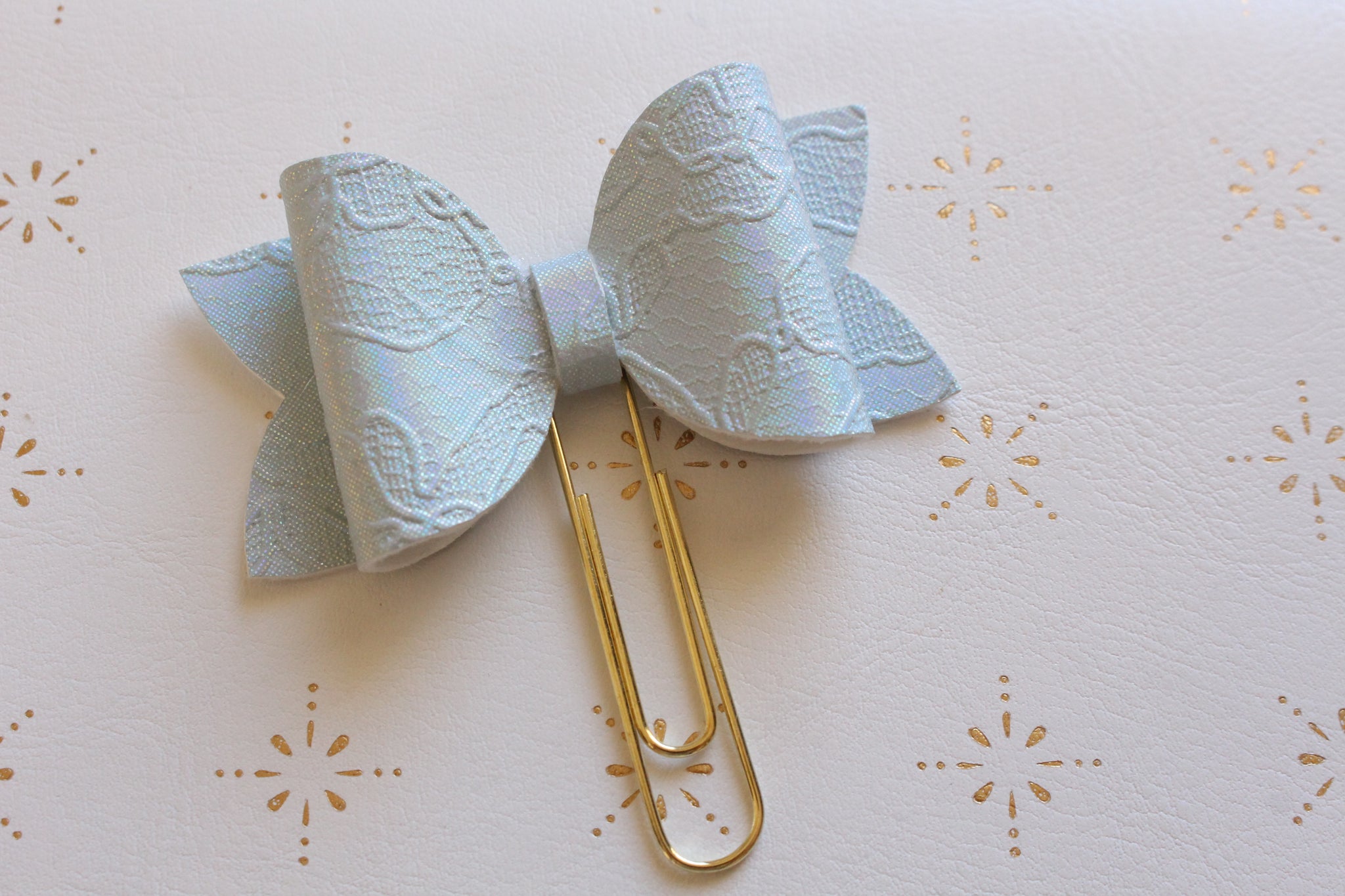 Blue Embossed Planner Bow Clip