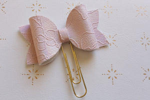 Pink Embossed Planner Bow Clip