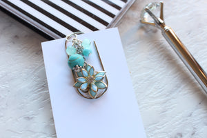 Turquoise Flower Dangle Clips