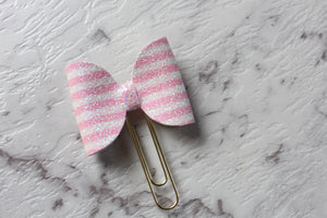 Pink and White Stripes Bow Clip