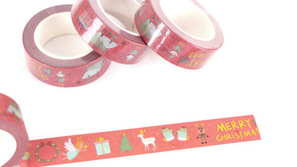 Merry Christmas Pink washi with gold foil accents