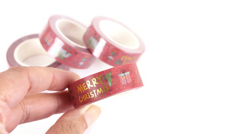 Merry Christmas Pink washi with gold foil accents