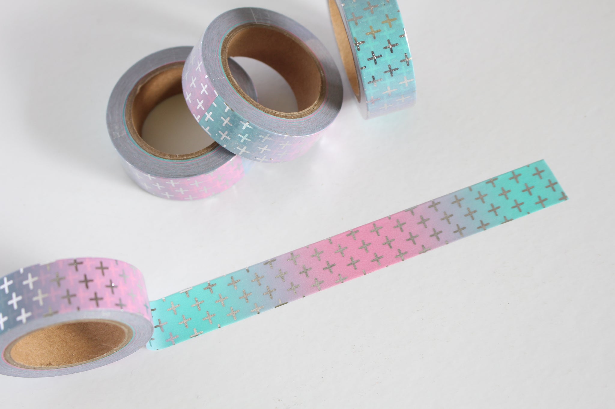 Pastel Pink and Blue Washi Tape with Silver Foil Accents