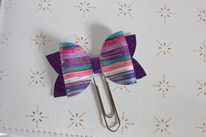 Pink and Purple Ripple with Silver Foil Planner Bow Clip