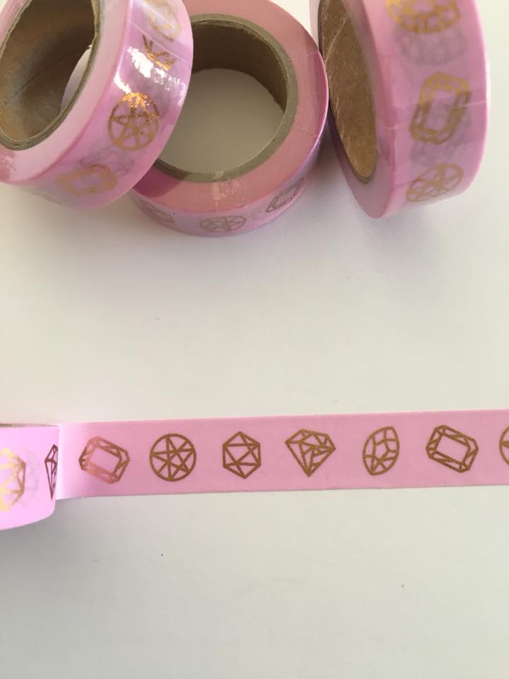 Pink with Rose Gold Foil Jewels Washi tape