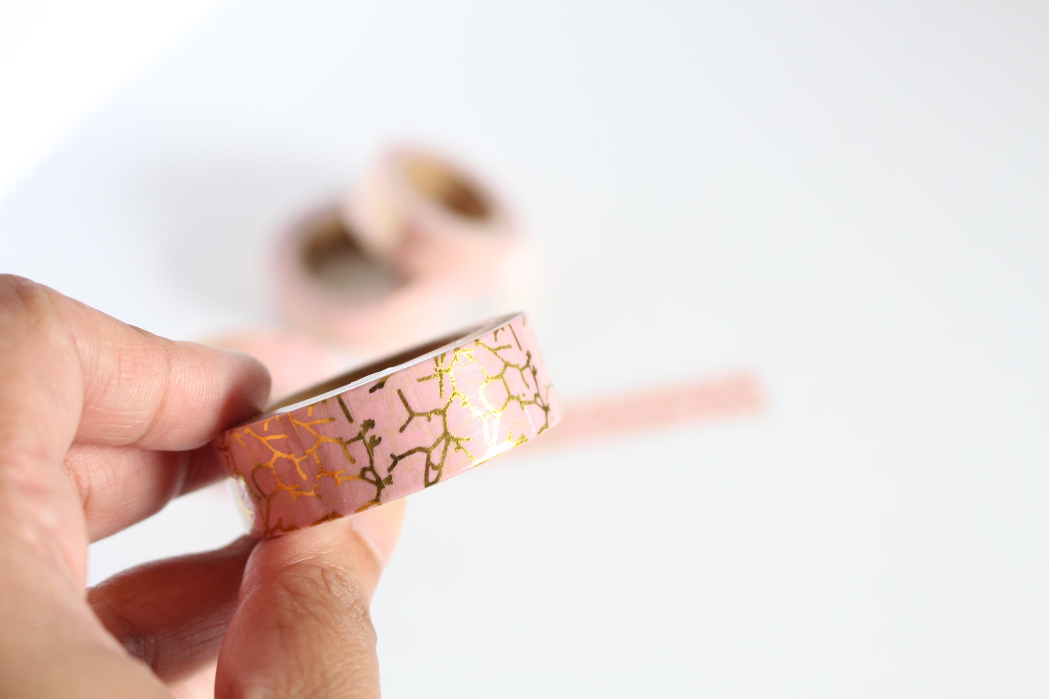 Pink with Gold Foil Crackle Print Washi Tape