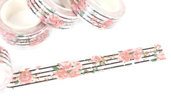 Pink Roses with Gold Foil accents washi tape