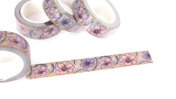 Pink and Purple Floral washi tape with Gold Foil accents
