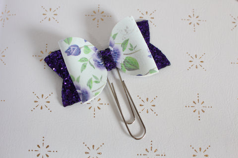 Purple Floral Planner Bow Clip