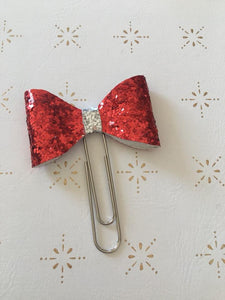 Red and Silver Glitter Bow Clip