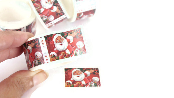 Santa Claus faux stamps sticker tape roll, 25mm washi