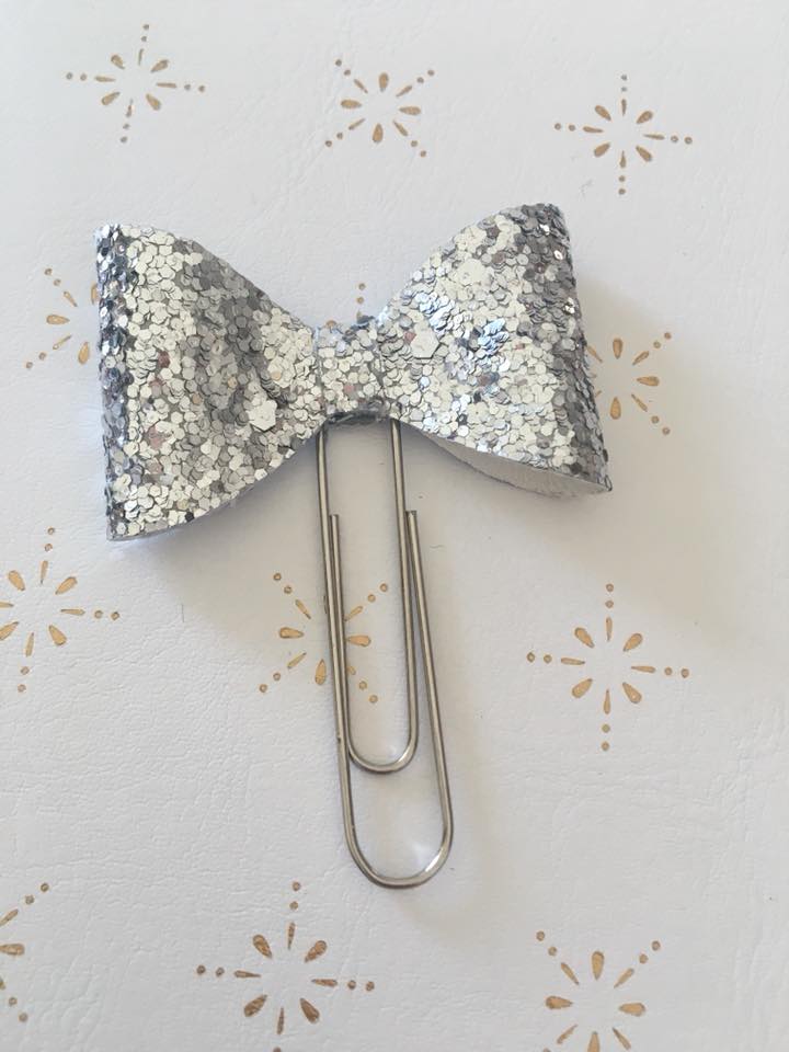 Silver Glitter Planner Bow Clip