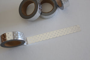 Silver foil washi tape with white polka dots